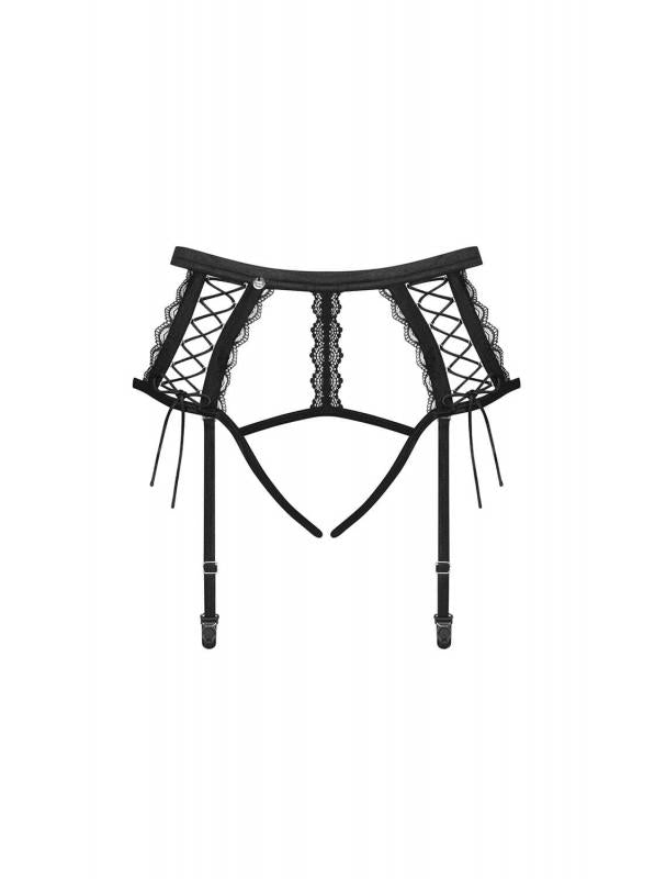 Bravelle Garter Belt And Crotchless Thong In 1 - Black - UABDSM