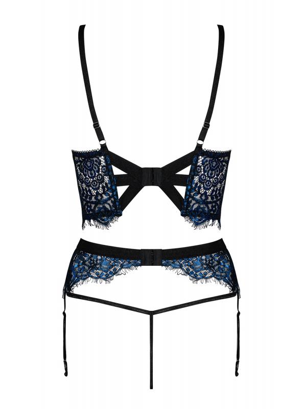 Yassmyne 3-Piece Lace Suspender Set - Blue - UABDSM