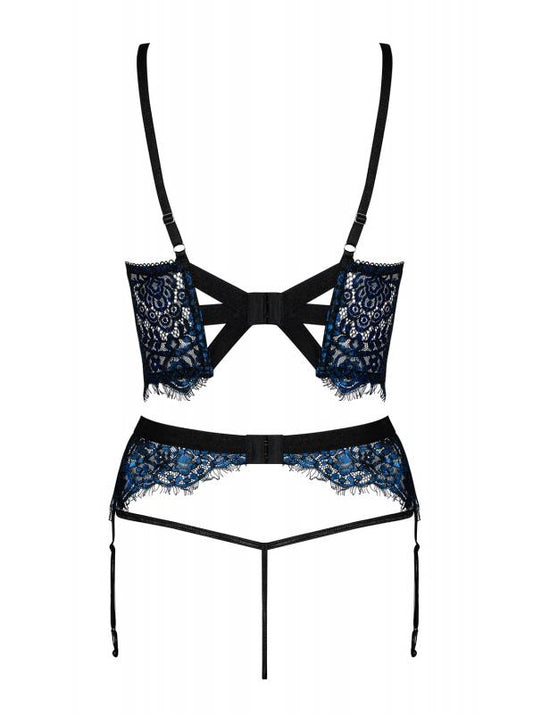 Yassmyne 3-Piece Lace Suspender Set - Blue - UABDSM