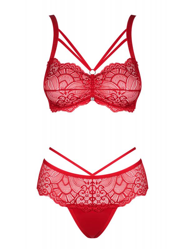 Loventy 2-Piece Lace Bra Set - Red - UABDSM