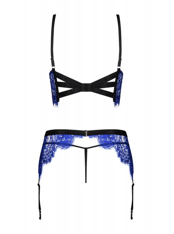 Cobaltess 3-piece Lace Suspender Set - Blue - UABDSM