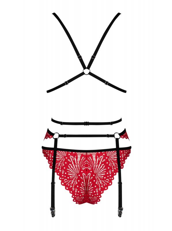 Mettia 3 Piece Lace Suspender Set - Black/Red - UABDSM