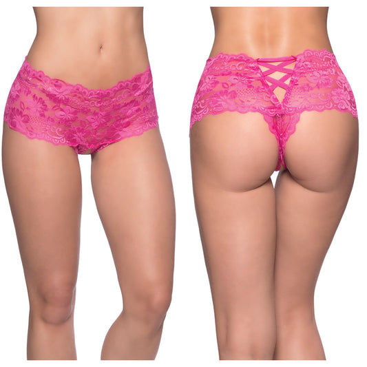 Crotchless Lace Boyshort - Small/ Medium - Pink - UABDSM