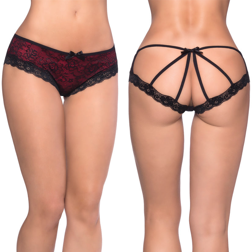 Cage Back Lace Panty - Small/ Medium - Black/red - UABDSM