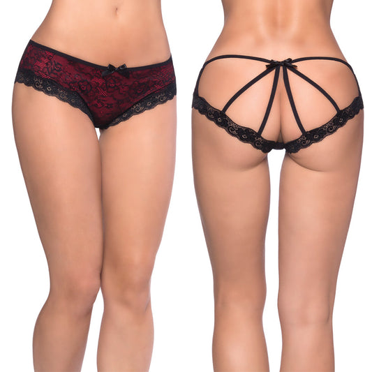 Cage Back Lace Panty - 1x2x - Black/red - UABDSM