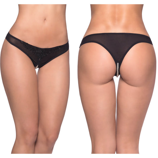 Crotchless Thong With Pearls - 1x/2x - Black - UABDSM