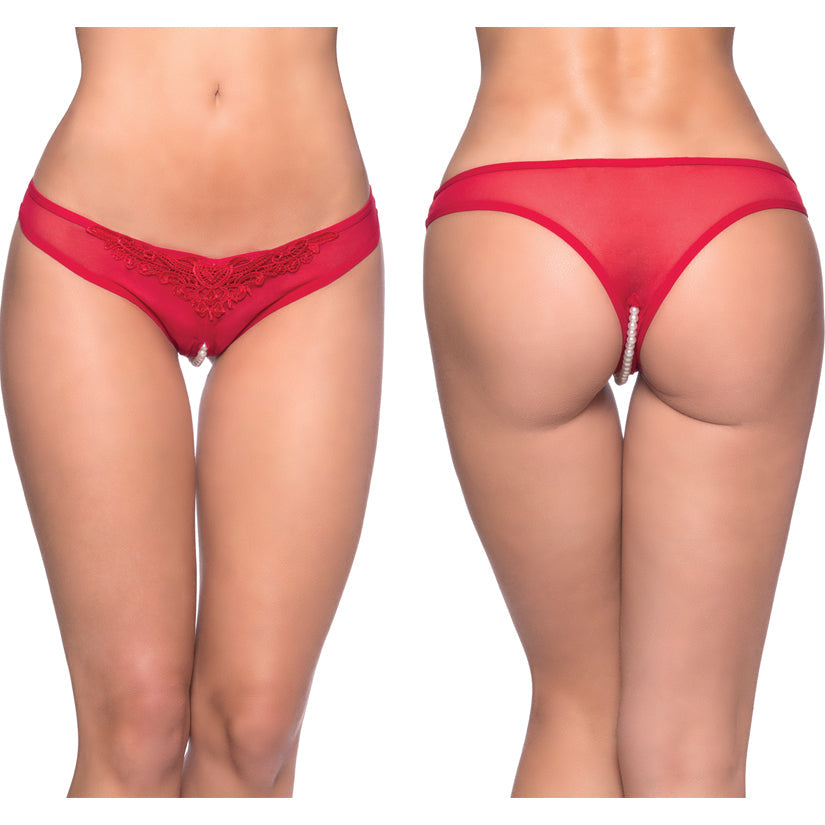 Paradise Crotchless Pearl Thong-Red 3X/4X - UABDSM