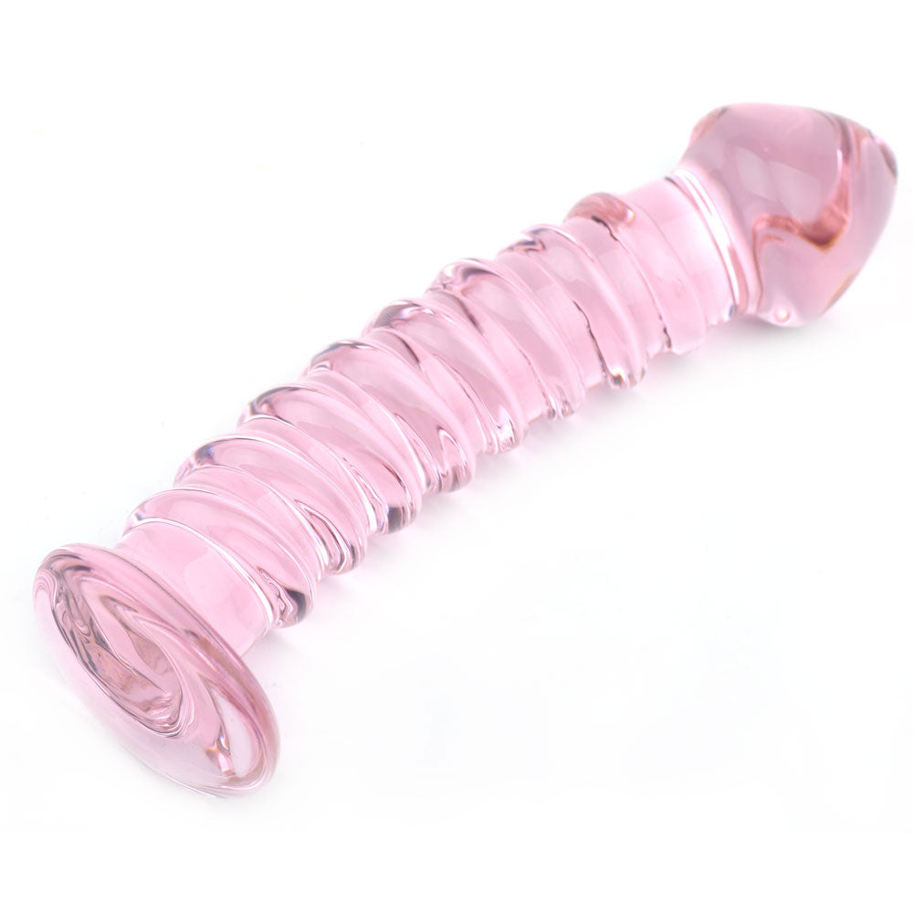 Textured Pink Glass Dildo - UABDSM