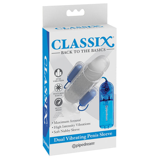 Dual Vibrating Penis Sleeve - Blue and Clear - UABDSM