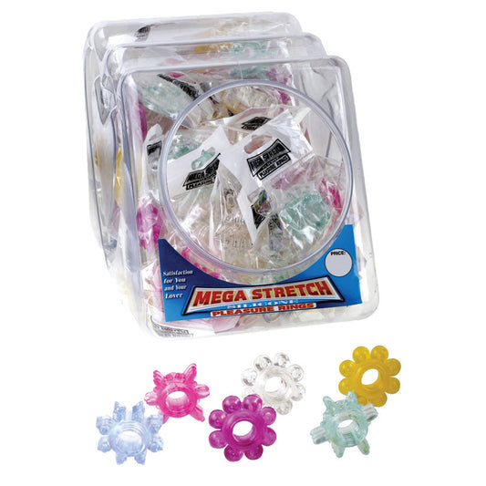 Mega Stretch Silicone Pleasure Rings - 72 Piece Fishbowl - UABDSM