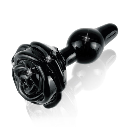 Icicles No.77 Black Rose Glass Butt Plug - UABDSM