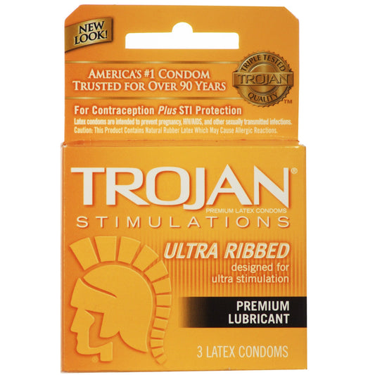 Trojan Stimulations Ultra Ribbed Lubricated Condoms - 3 Pack - UABDSM