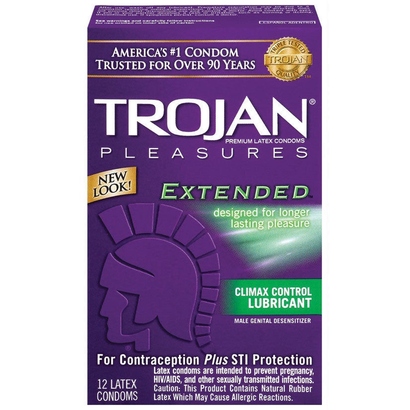 Trojan Pleasures Extended Lubricated Condoms - 12 Pack Tj97250 - UABDSM