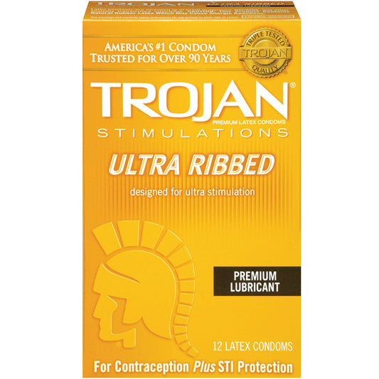 Trojan Stimulations Ultra Ribbed Lubricated Condoms - 12 Pack - Tj94750 - UABDSM
