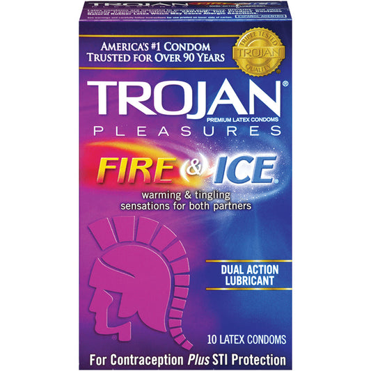 Trojan Pleasures Fire and Ice Dual Action Lubricated Condoms - 10 Pack Tj96010 - UABDSM
