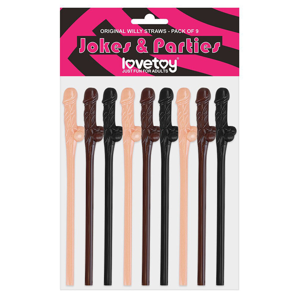 Lovetoy Pack Of 9 Willy Straws Black Brown And Pink - UABDSM