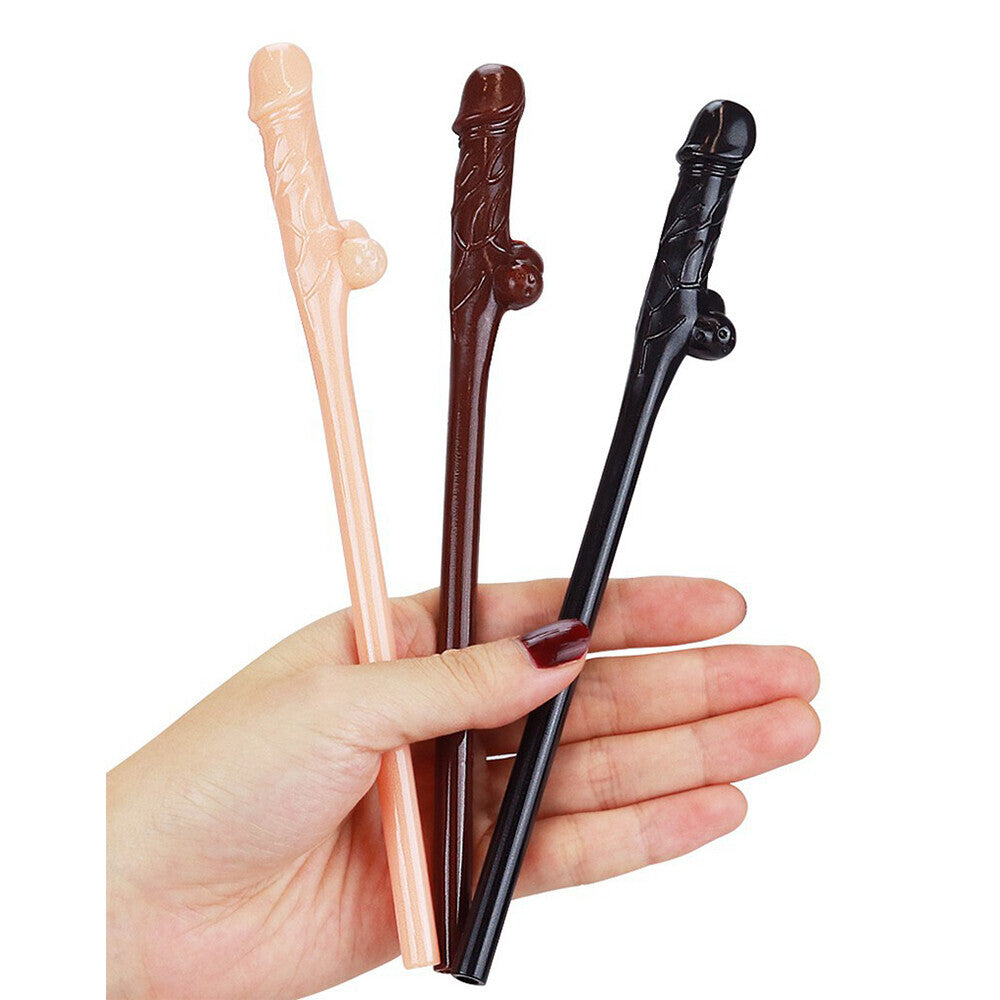 Lovetoy Pack Of 9 Willy Straws Black Brown And Pink - UABDSM