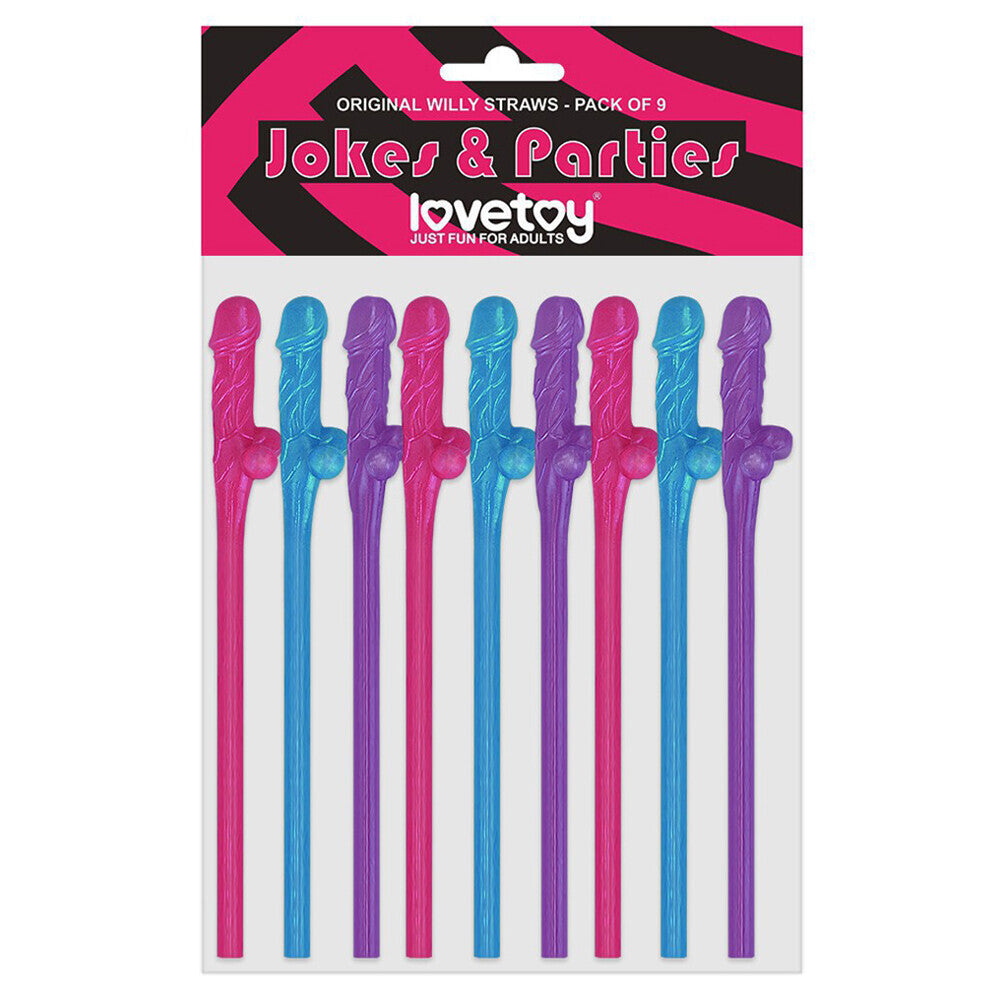 Lovetoy Pack Of 9 Willy Straws Blue Pink And Purple - UABDSM
