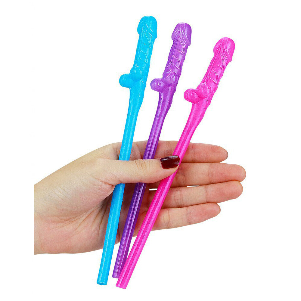 Lovetoy Pack Of 9 Willy Straws Blue Pink And Purple - UABDSM