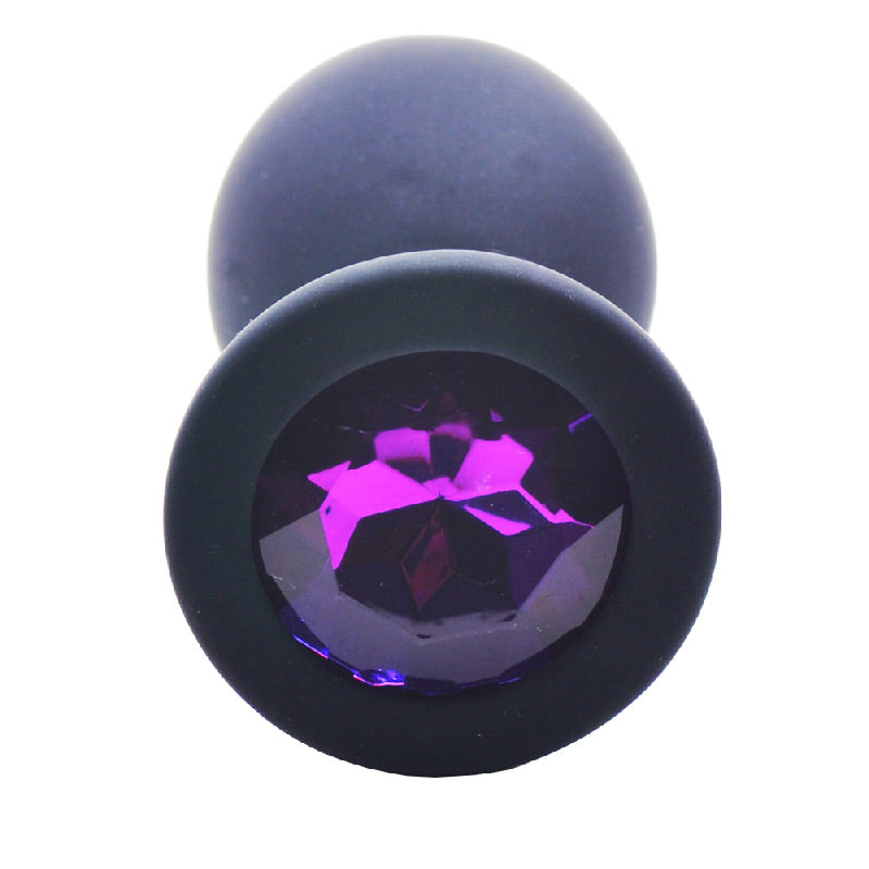 Medium Black Jewelled Silicone Butt Plug - UABDSM