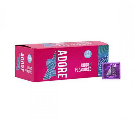 Adore Ribbed Pleasure Condoms 144 Pcs - UABDSM