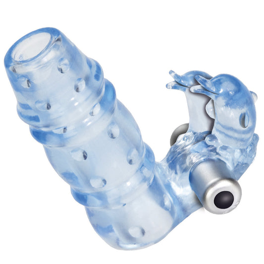 3 Way Double Dolphin Blue Penis Sleeve With Vibrating Bullet - UABDSM