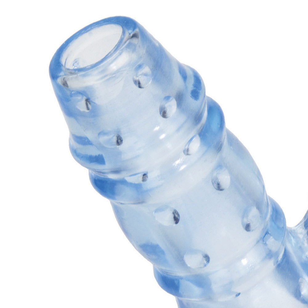 3 Way Double Dolphin Blue Penis Sleeve With Vibrating Bullet - UABDSM