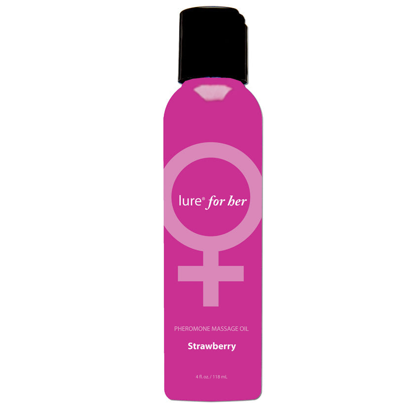 Lure For Her Pheromone Massage Oil-Strawberry 4oz - UABDSM