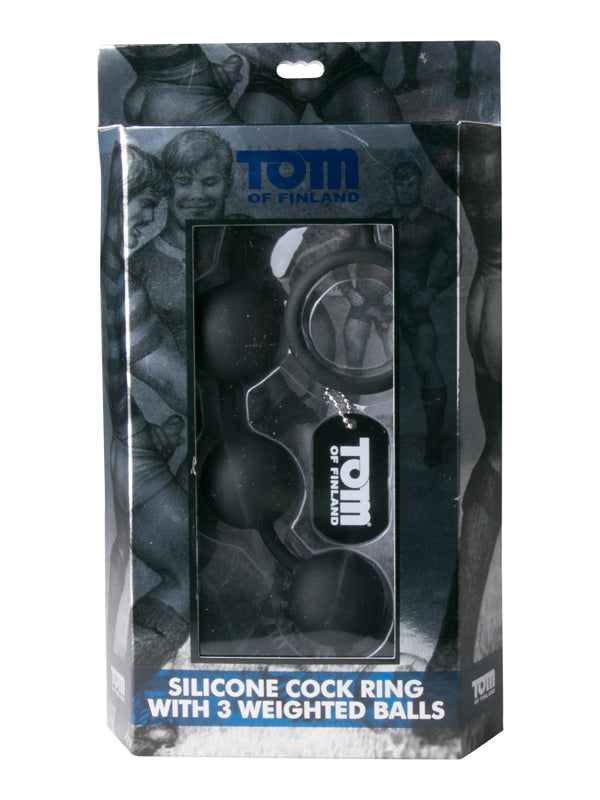 Tom Of Finland Silicone Cock Ring With 3 Weighted Balls - UABDSM