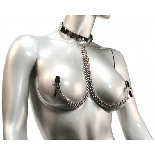 Chrome Slave Collar with Nipple Clamps - SmallMedium - UABDSM
