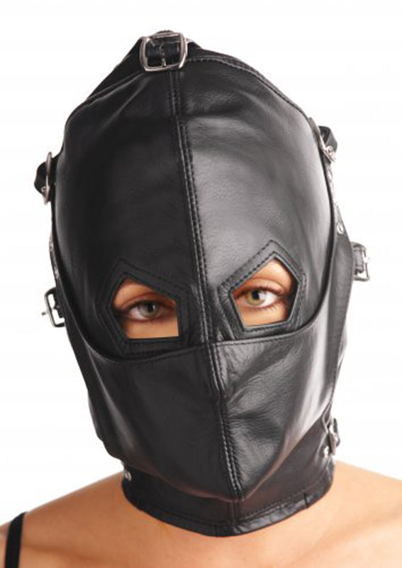 Asylum Leather Hood With Removable Blindfold And Muzzle - UABDSM