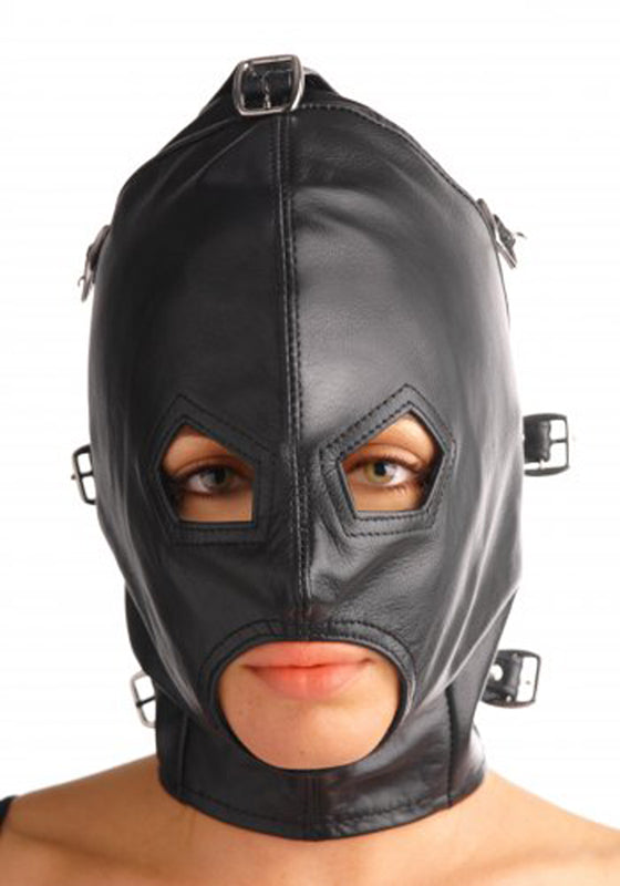 Asylum Leather Hood With Removable Blindfold And Muzzle - UABDSM