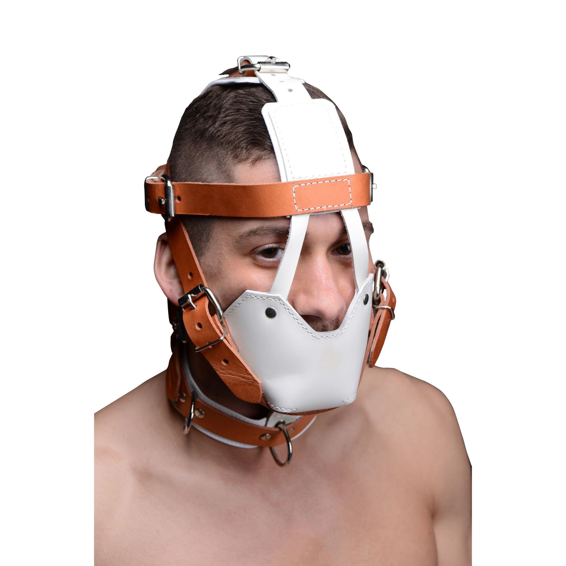 White and Tan Hospital Style Leather Muzzle - UABDSM