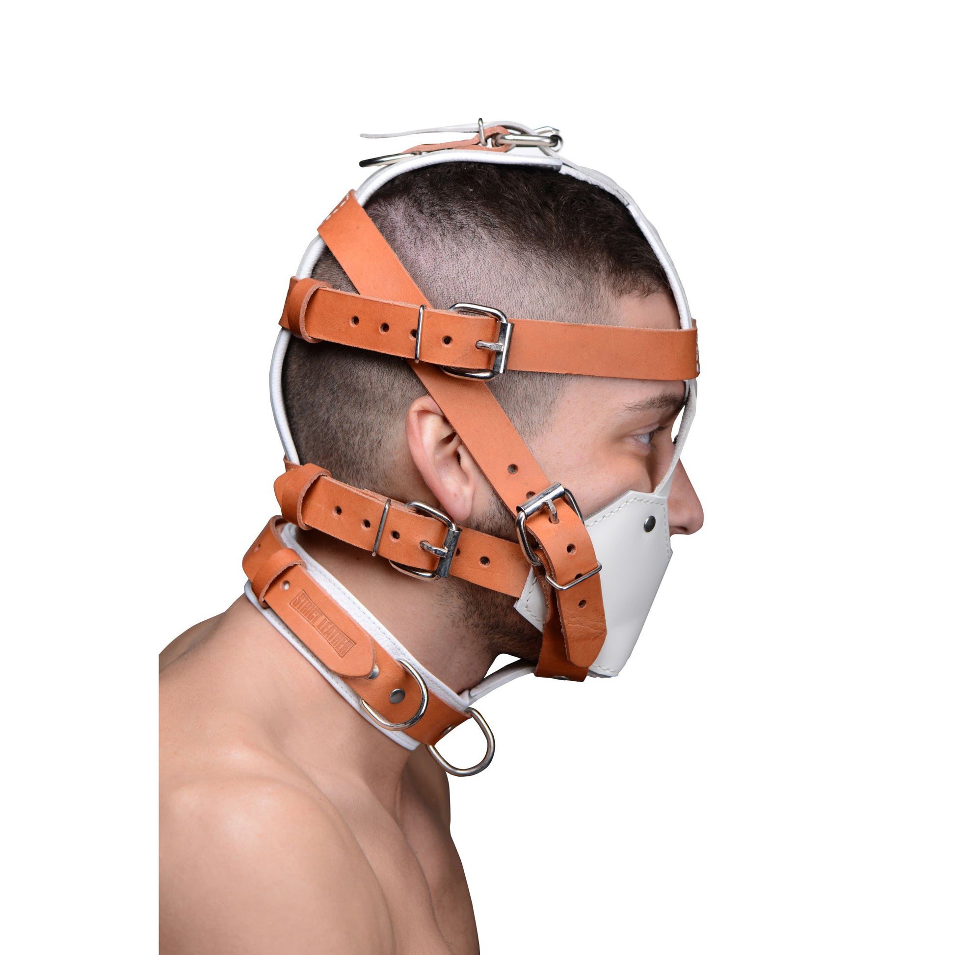 White and Tan Hospital Style Leather Muzzle - UABDSM