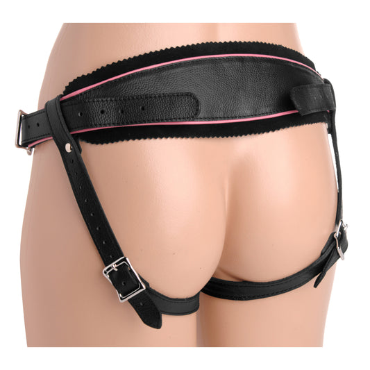 Low Rise Leather Strap On Dildo Harness with Pink Accents - UABDSM