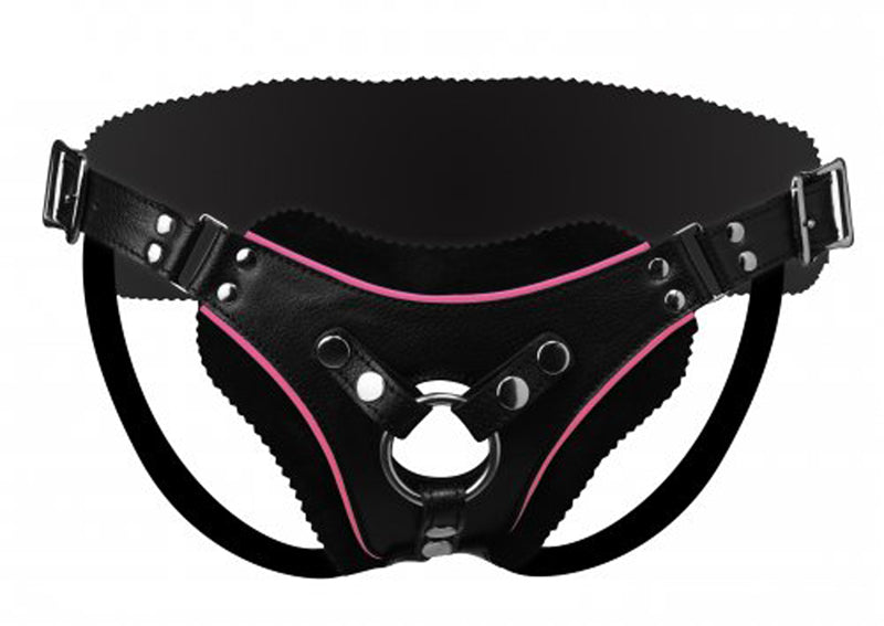 Low Rise Leather Strap On Dildo Harness With Pink Accents - UABDSM