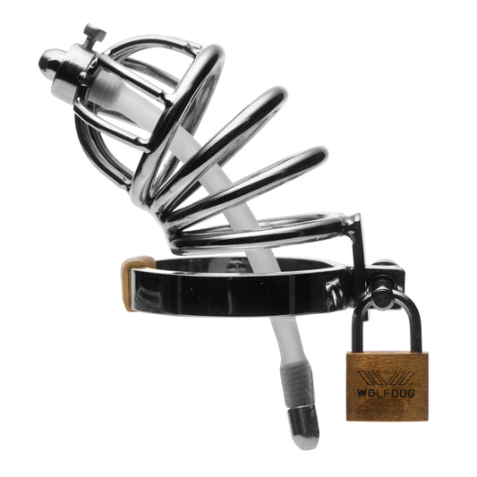 Stainless Steel Chastity Cage with Silicone Urethral Plug - UABDSM