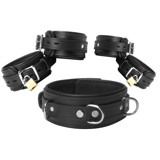 Black Premium Leather Bondage Essentials Kit - UABDSM