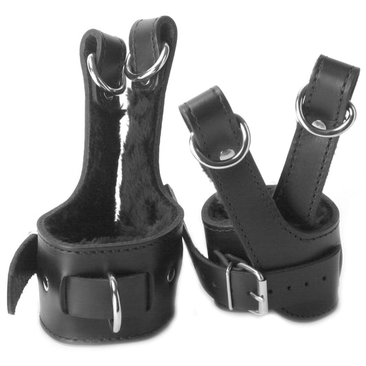 Fur Lined Leather Suspension Cuff Kit with Bondage Ring - UABDSM