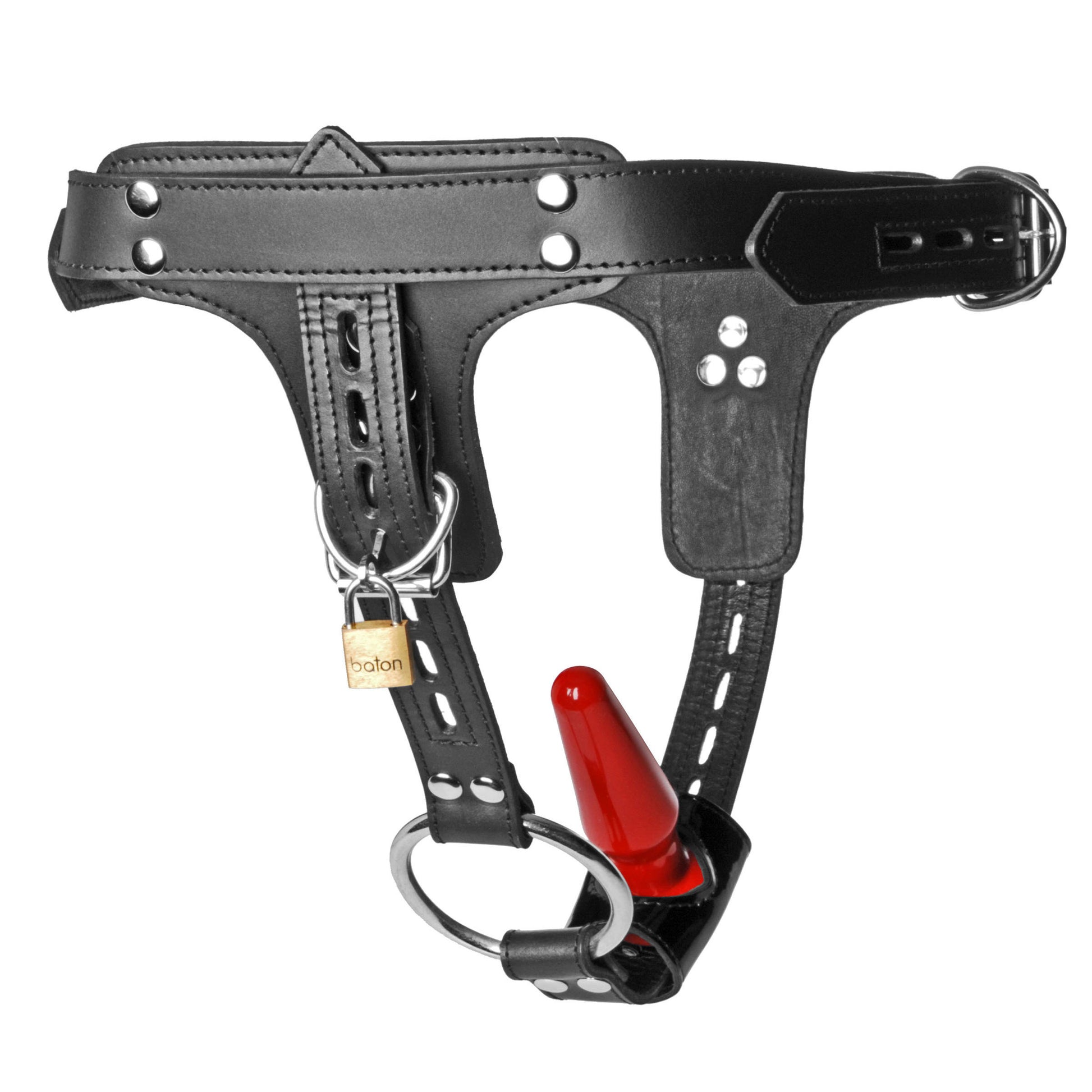 Premium Locking Leather Cock Ring and Anal Plug Harness - UABDSM