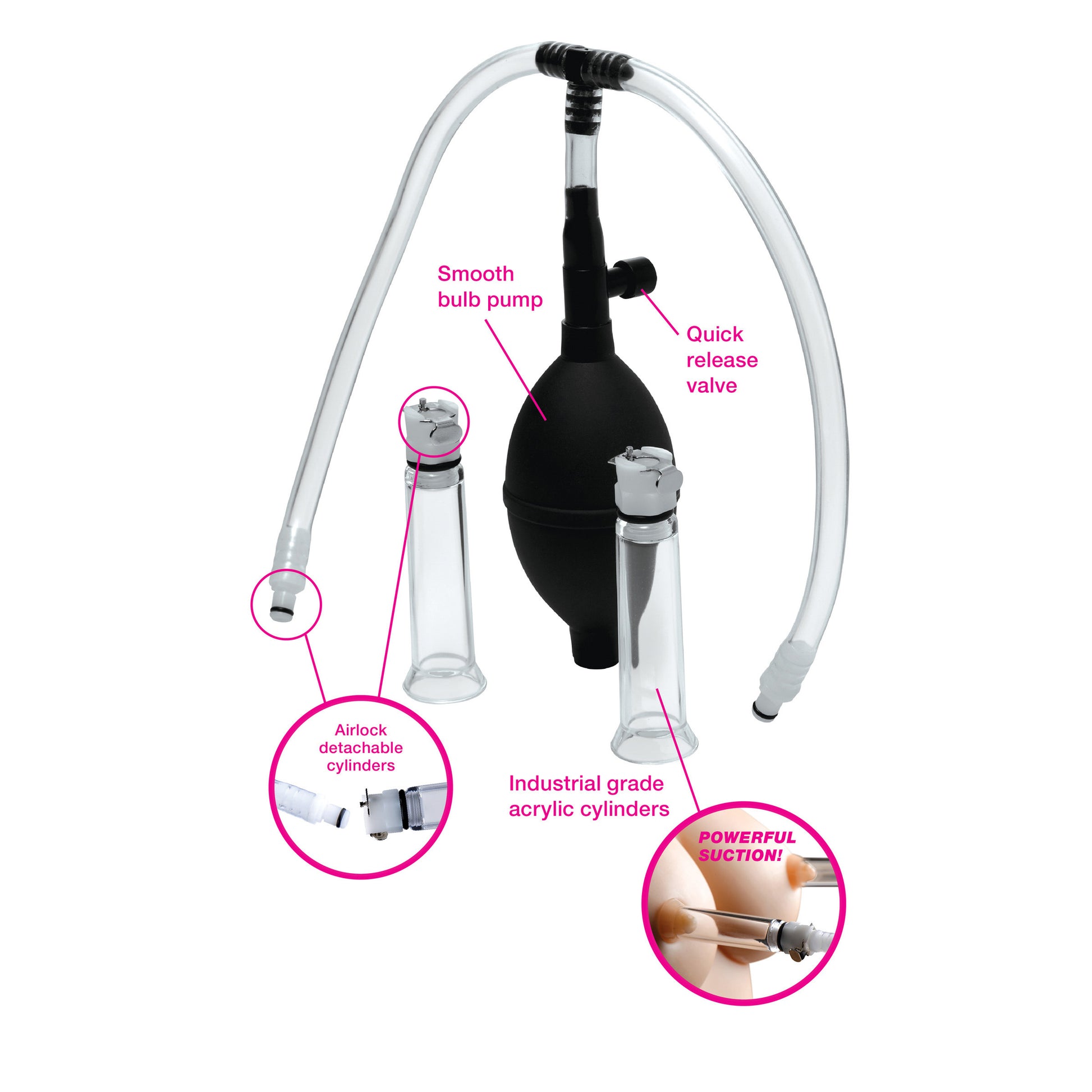 Nipple Pumping System with Dual Detachable Acrylic Cylinders - UABDSM