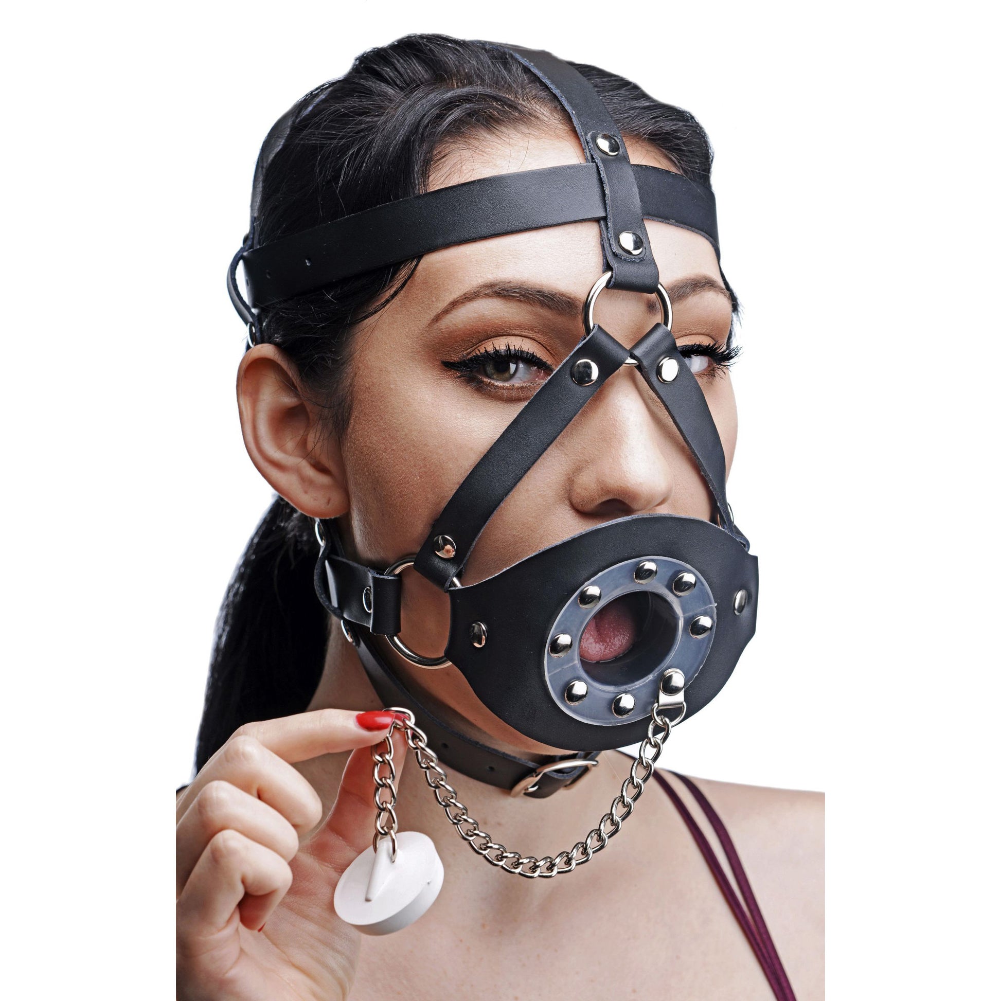 Plug Your Hole Open Mouth Leather Head Harness - UABDSM