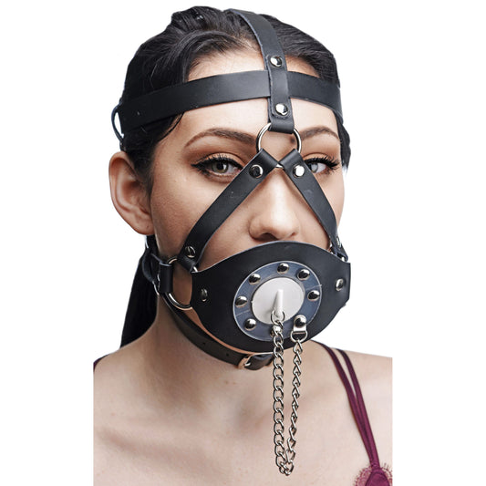 Plug Your Hole Open Mouth Leather Head Harness - UABDSM