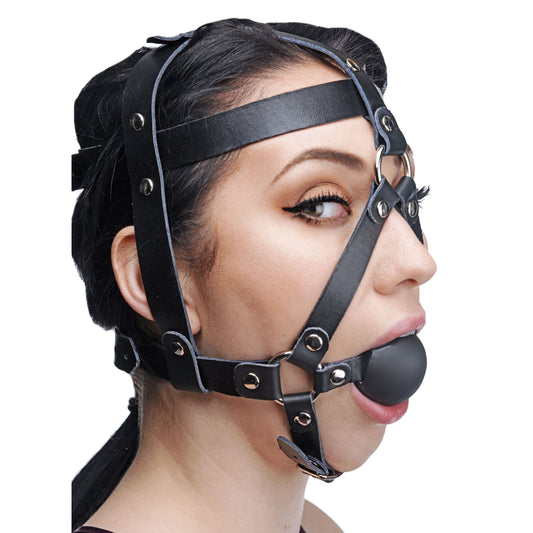 Leather Head Harness with Ball Gag - UABDSM