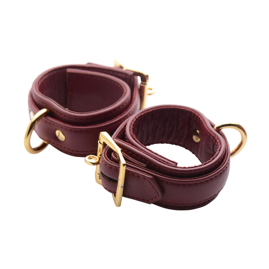 Strict Leather Luxury Burgundy Locking Wrist Cuffs - UABDSM