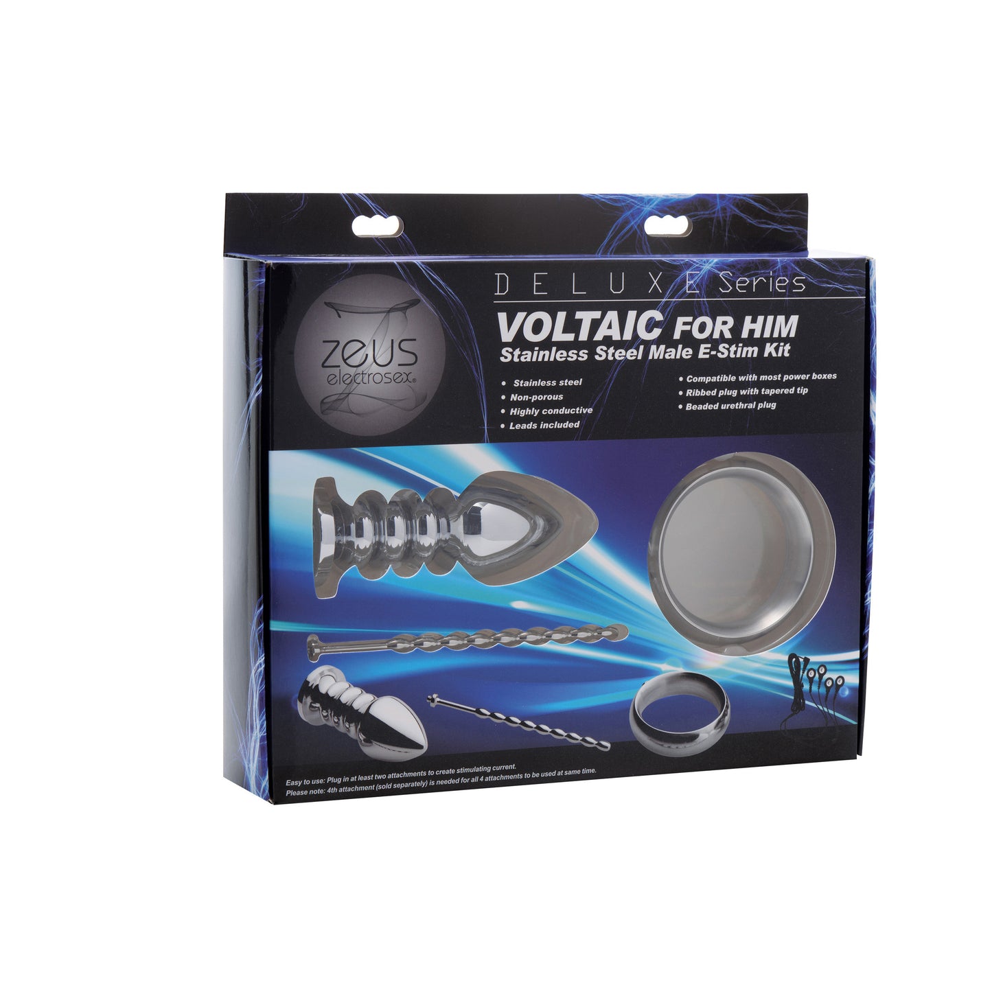 Zeus Deluxe Series Voltaic For Him Stainless Steel Male E-stim Kit - UABDSM
