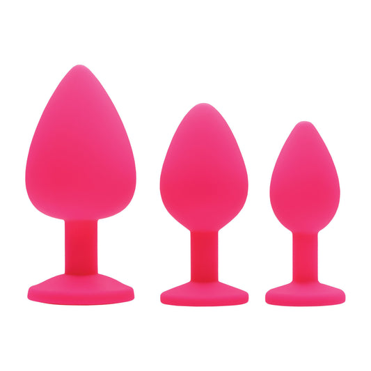 Pink Pleasure 3 Piece Silicone Anal Plugs with Gems - UABDSM