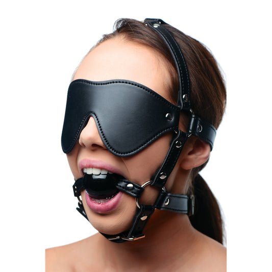 Blindfold Harness and Black Ball Gag - UABDSM