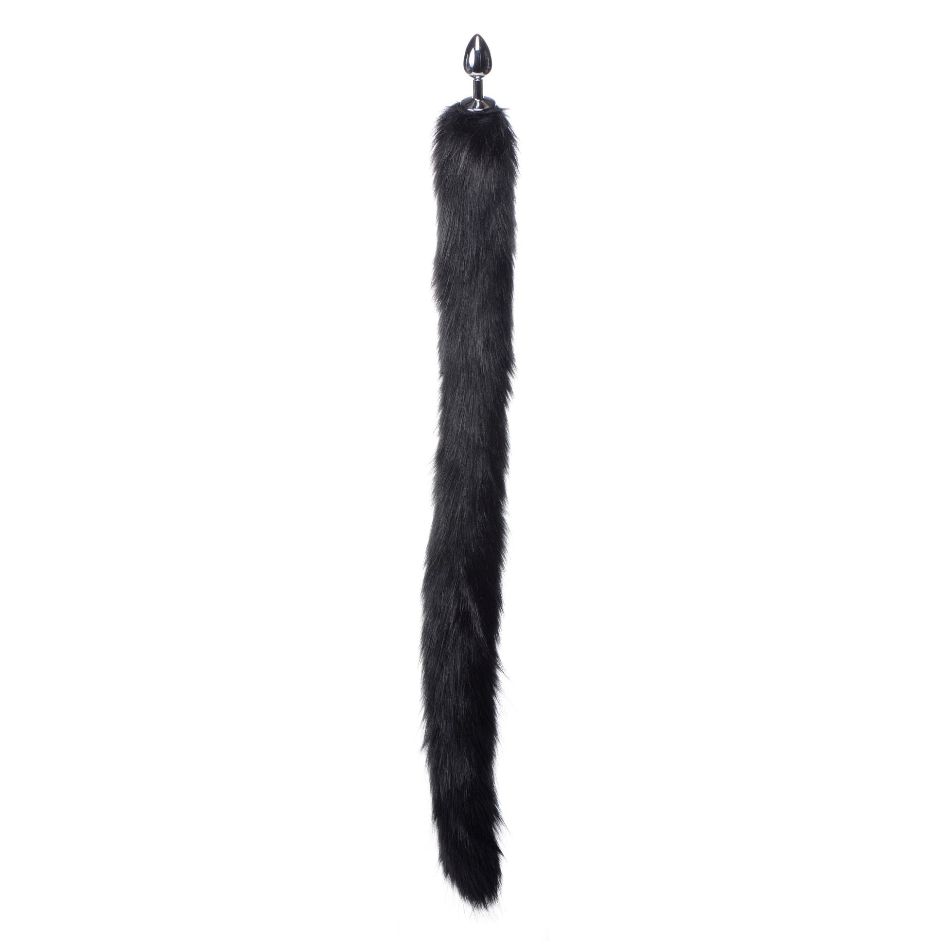 Extra Long Mink Tail Metal Anal Plug- Black - UABDSM