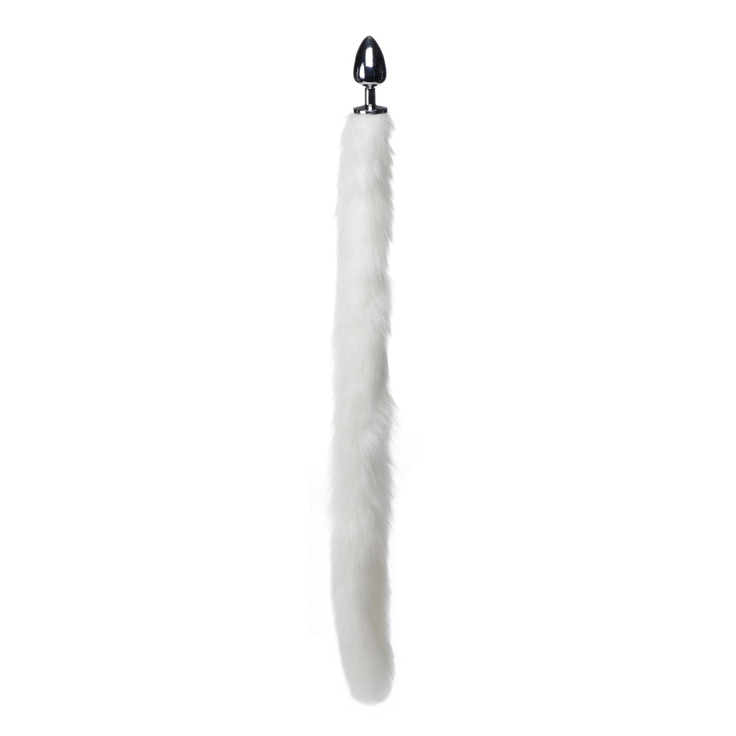 Extra Long Mink Tail Metal Anal Plug- White - UABDSM